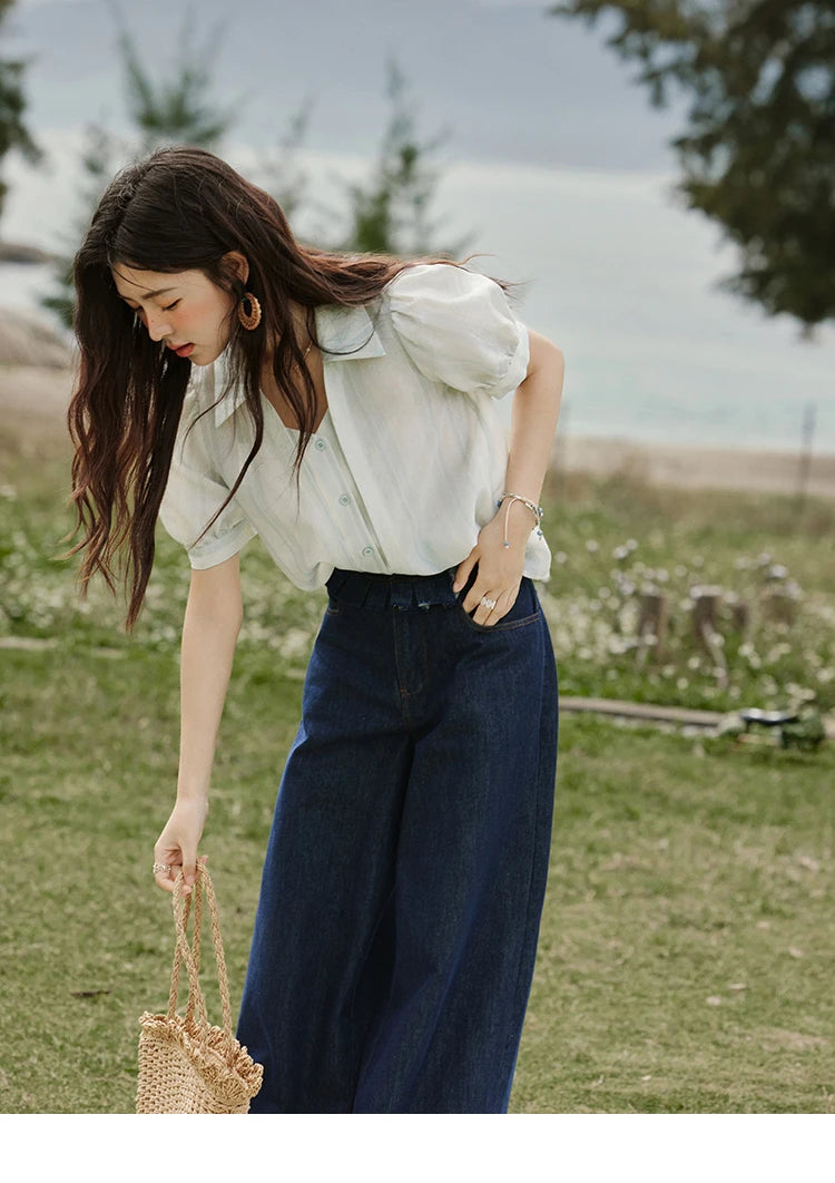 MISHOW French Summer Blouses Women New 2025 Solid Short Sleeve Turn-down Collar Slimming Shirts Female Straight Thin MXE33C0782