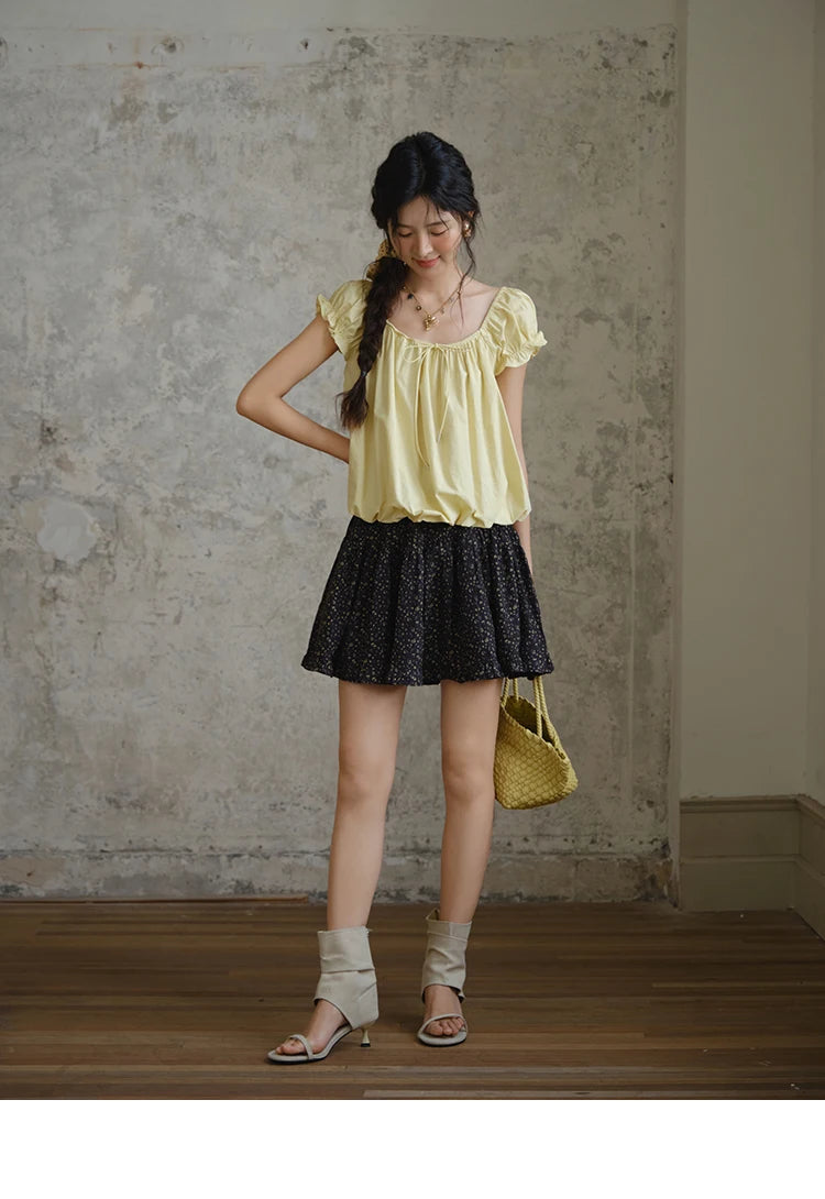 MISHOW 100% Cotton Blouse for Women 2025 Summer New Fashion Puff Sleeve Casual Commute Lace Up Top Ladies Clothing MXE37X1893