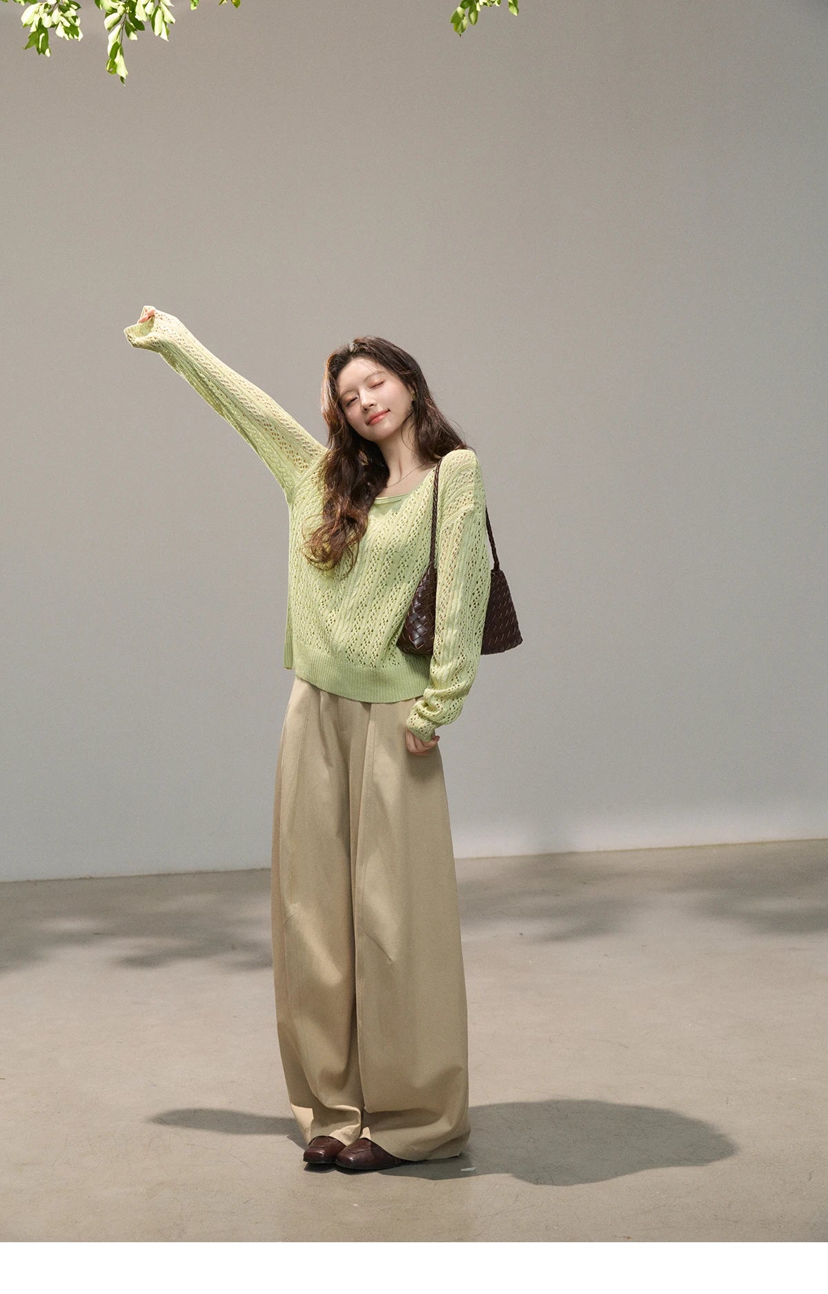 MISHOW Women's Hollow Out Cable Knit Tops with Camisole Two Piece Set Spring Loose Casual Breathable Green Sweater MXF16T1524