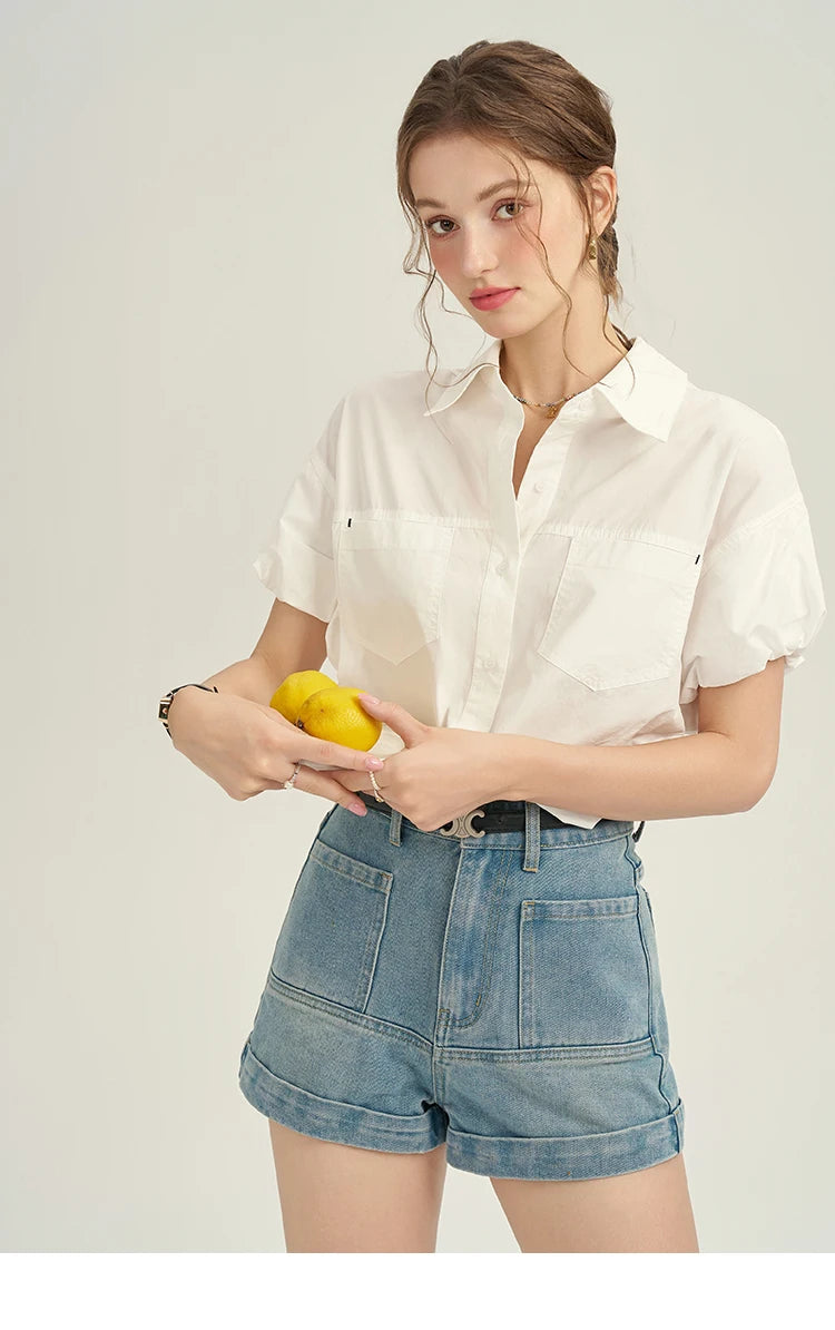 MISHOW Women's Denim Blue Shorts 2025 Summer Korean High Waist Pockets Shorts Female Straight Slim Casual Short Pants MPD26K0618