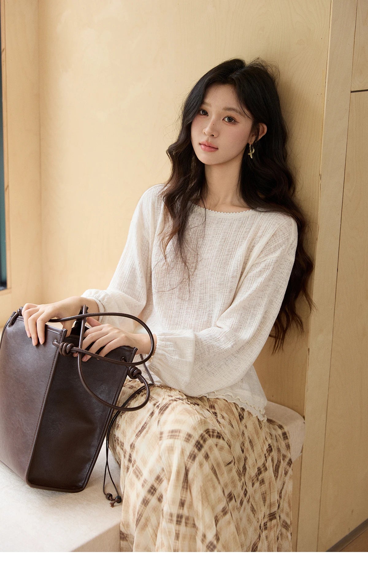 MISHOW Women's Lace Trim Boat Neck Knitted Tops with Belt 2026 Spring Micro Transparent Loose Casual Thin Sweater MXF13Z3002