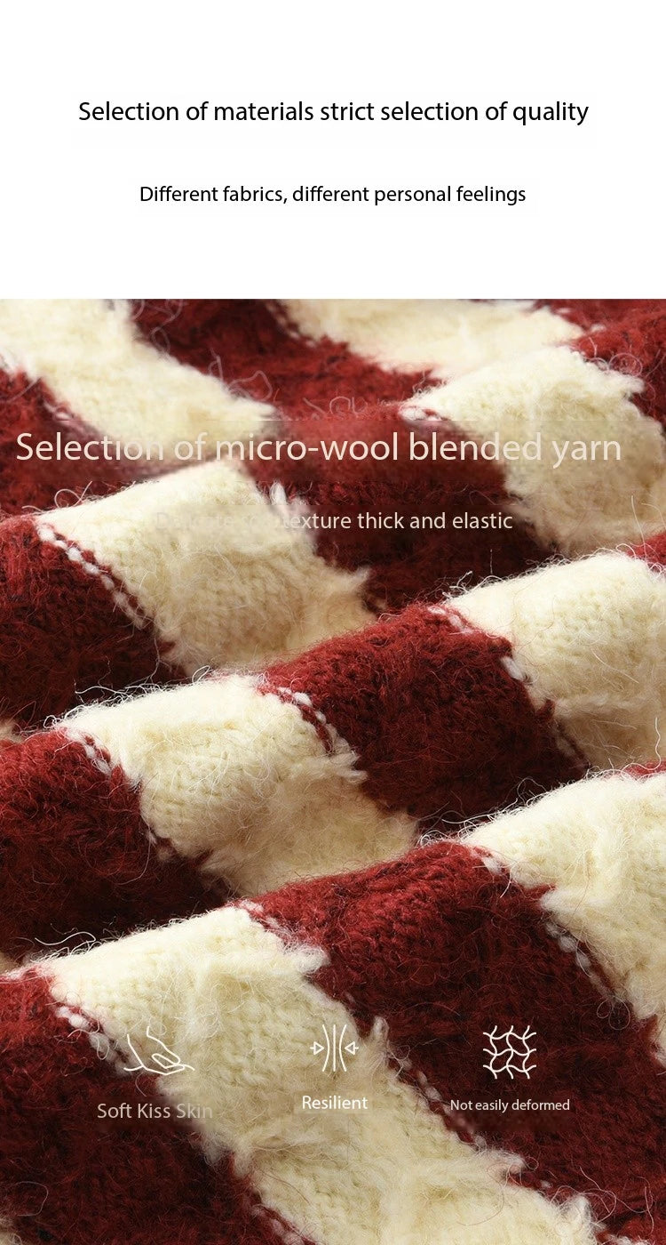 MISHOW Christmas Red Striped Turn Down Collar Cropped Cardigan Thickened Warm Wool Blend Sweater Soft Knitted Tops MXD58Z1038