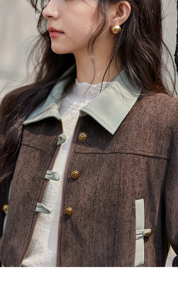 MISHOW Fragrant Jacket Rear Hem Slit Skirt Separately 2024 Winter Lapel Jackets Splicing Contrasting Leather Skirts MXD43W0444