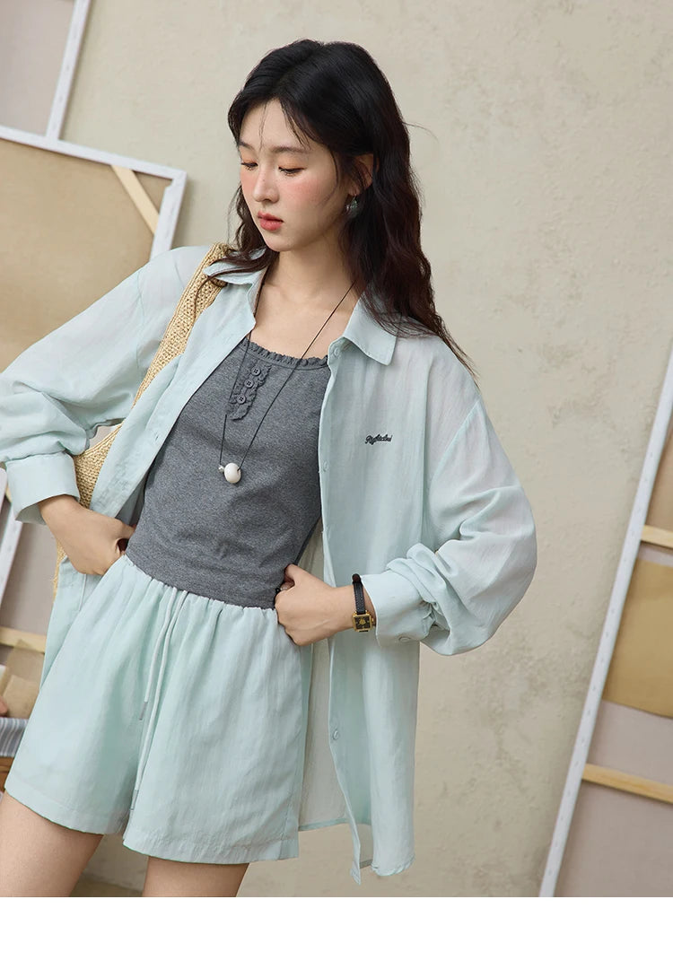 Mishow Long Sleeve Shirt & Tank Top & Pocket Shorts 3-Piece Set MXE36T0639