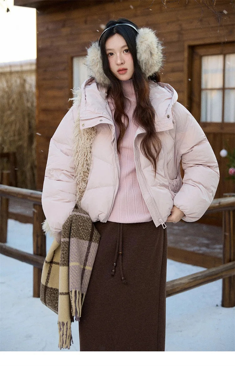 MISHOW Women's Short Coat with 90% White Duck Down Filling Windproof Down-proof Hooded Jacket Lightweight Warm Coat MXE51Y0080