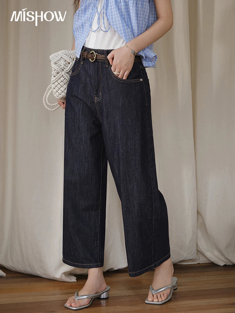 MISHOW Women's Straight Pants 2025 Summer Fashion High Waist Wide Leg Jeans Slim Zipper Pants Casual Female Clothing MXE37K0995