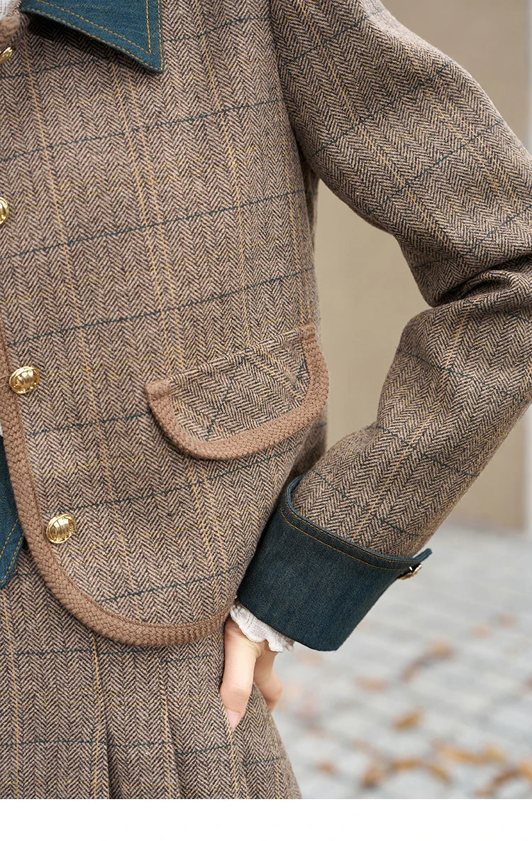 MISHOW Fashion Retro Plaid Coat Half pleated Skirt Separately 2024 Autumn Wool Jacket Retro Skirt Office Lady MXC47W0154