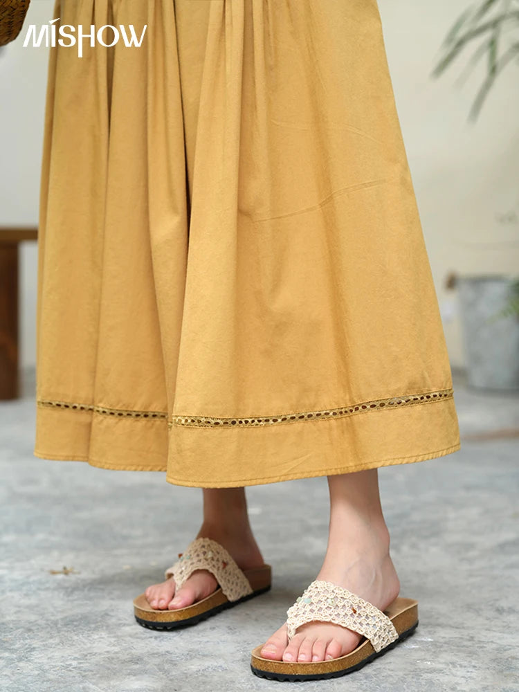 MISHOW Fashion High Waist Skirts for Woman 2025 Summer New Ladies Casual Pocket Bottom Spliced Hollow Out Lace Skirts MXE35B0724