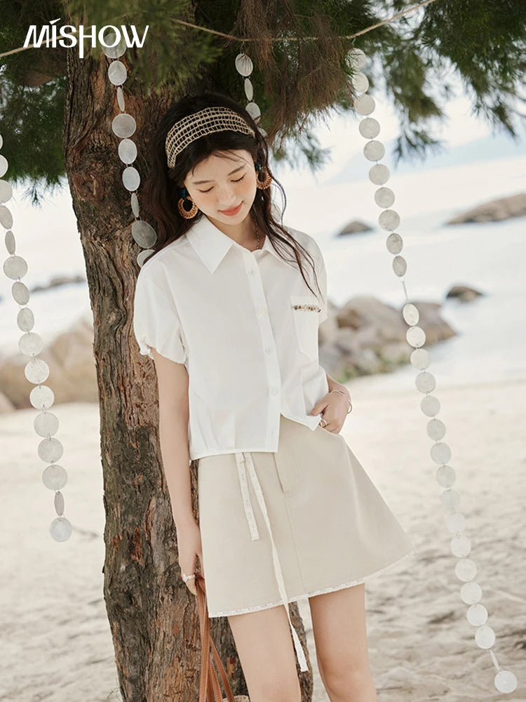 MISHOW Office Lady Summer Skirts Women New 2025 Solid Lace Belt High Waist A-line Hip Skirt Woman Fashion Slimming MXE32B0711