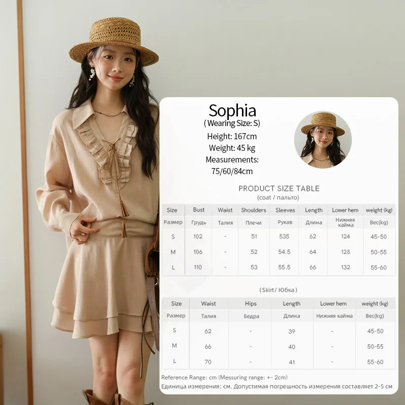 MISHOW Women's Bohemian Skirt Set Autumn Lyocell Blend V Neck Ruffle Suede Tassels Tie Top Back Elastic Waist Skirt MXE43T0727