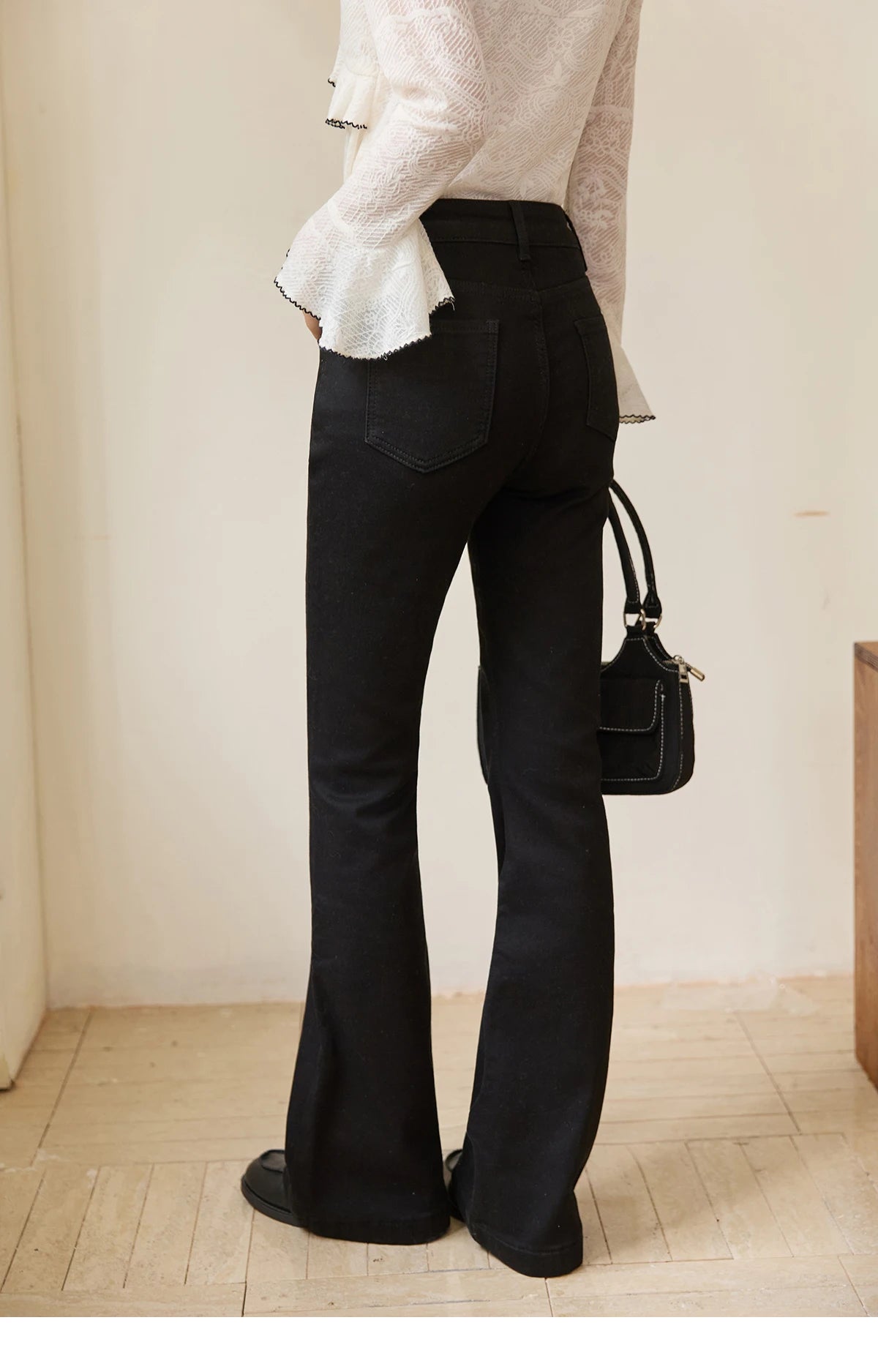 MISHOW Black Jeans for Women 2025 Winter New Vintage High Waist Elastic Flared Pants Commute Casual Slim Trousers MXE51K1098