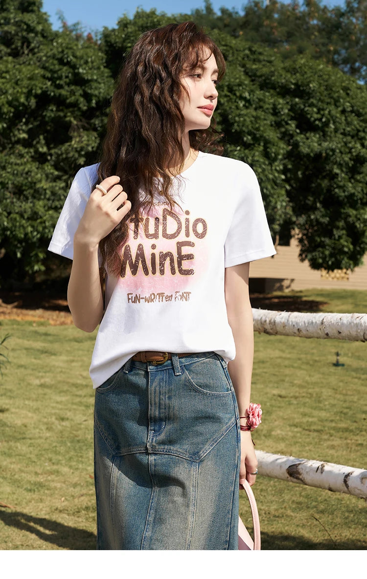 MISHOW Letter Print Short Sleeve T-shirt for Women 2024 Spring Summer New Loose Casual Tshirt Woman Crew Neck Tee Top MXD13T0164