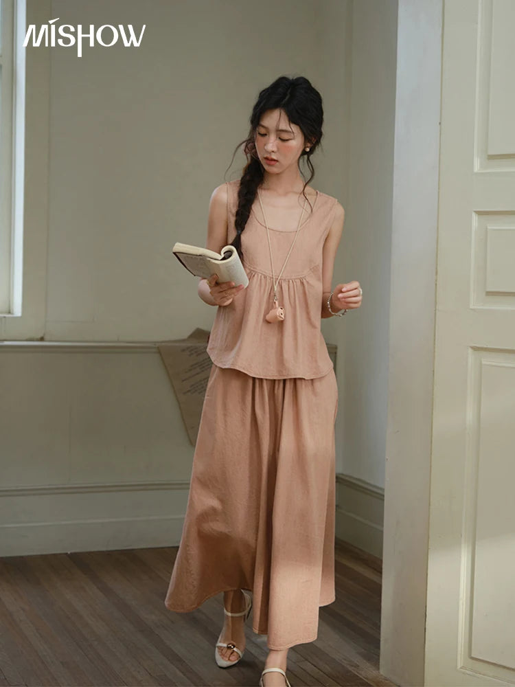 MISHOW Ladies 2 Pieces Set 2025 Summer New U-shaped Collar Sleeveless Top Fashion A-line Skirt Set Women's Clothing MXE35T0606