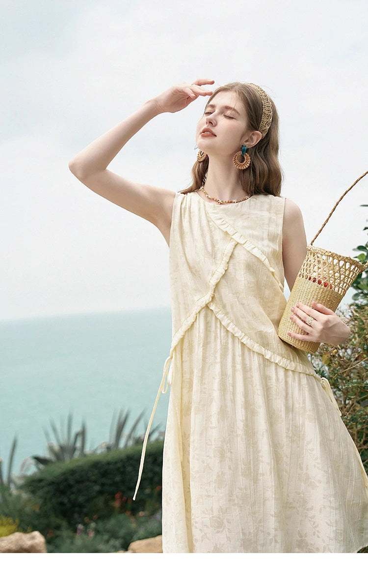 MISHOW French Sleeveless Suspender Dress for Women Summer Round Neck Auricularia Auricula Edge Lace-up Vest Dresses MXD26L1821