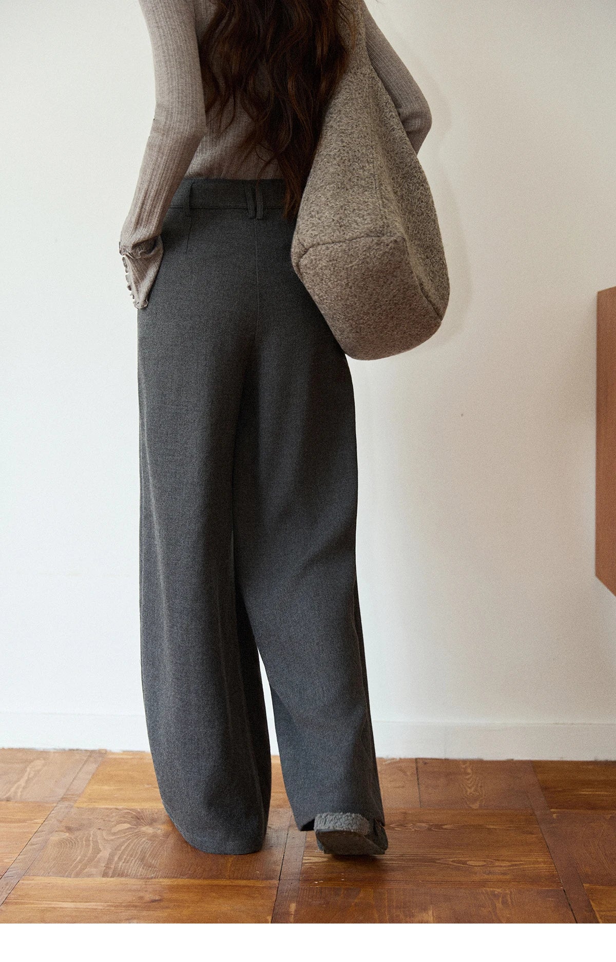 MISHOW Women's Winter Pants 2025 Retro Gray Wide-leg Pants Loose Warm Comfortable Commute Slim Trousers Woman Clothes MXE89K1099