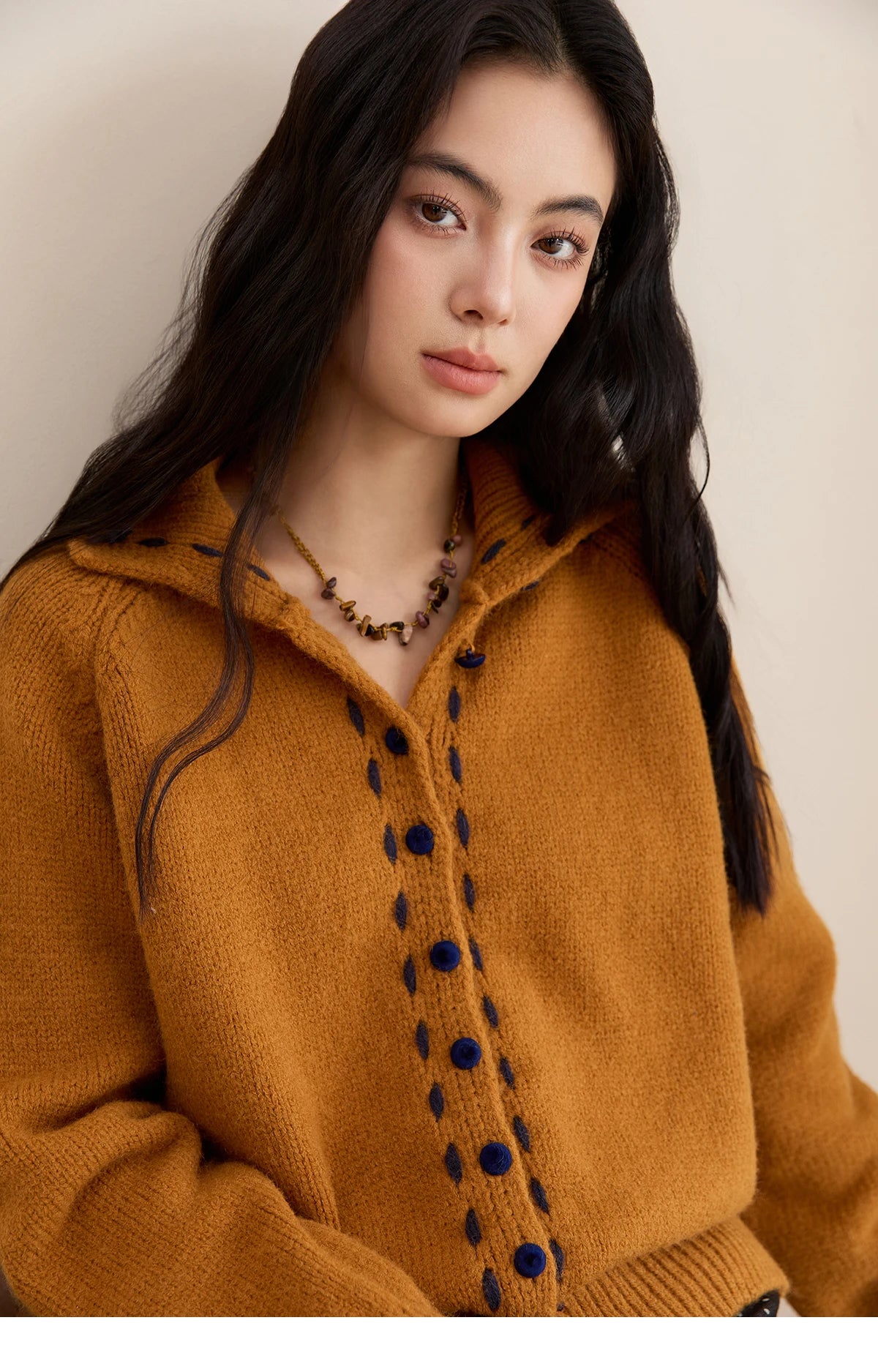 MISHOW Women's Turtleneck Sweater 2025 Retro Long-sleeved Single-breasted Loose Knit Top Casual Winter Woman Cardigan MXE48Z2617