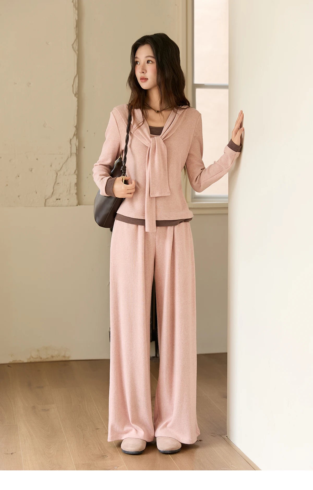 MISHOW Woman Slim Fit Long Sleeve Top 2025 Autumn Retro Solid O-neck Shawl Pullover Casual Knit Top Woman Clothes MXE89T1419