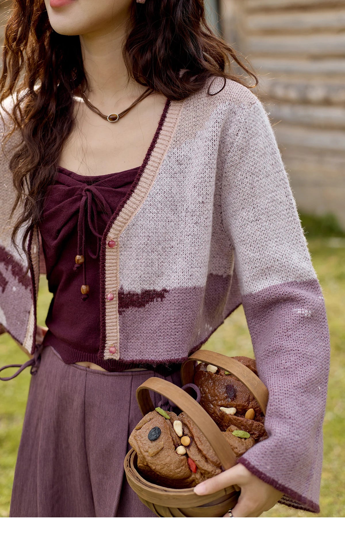 MISHOW Core Spun Purple Suspender Bow Tied Beading Top Solid Sleeveless Wavy Hem Tanks Adjustable Shoulder Strap Tops MXD42D0041