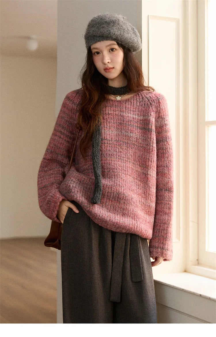 MISHOW Women's Blue Sweater 2025 Winter Fashion Loose Crew Neck Long Sleeve Pullover Pullovers Soft Versatile Top MXE86Z2733