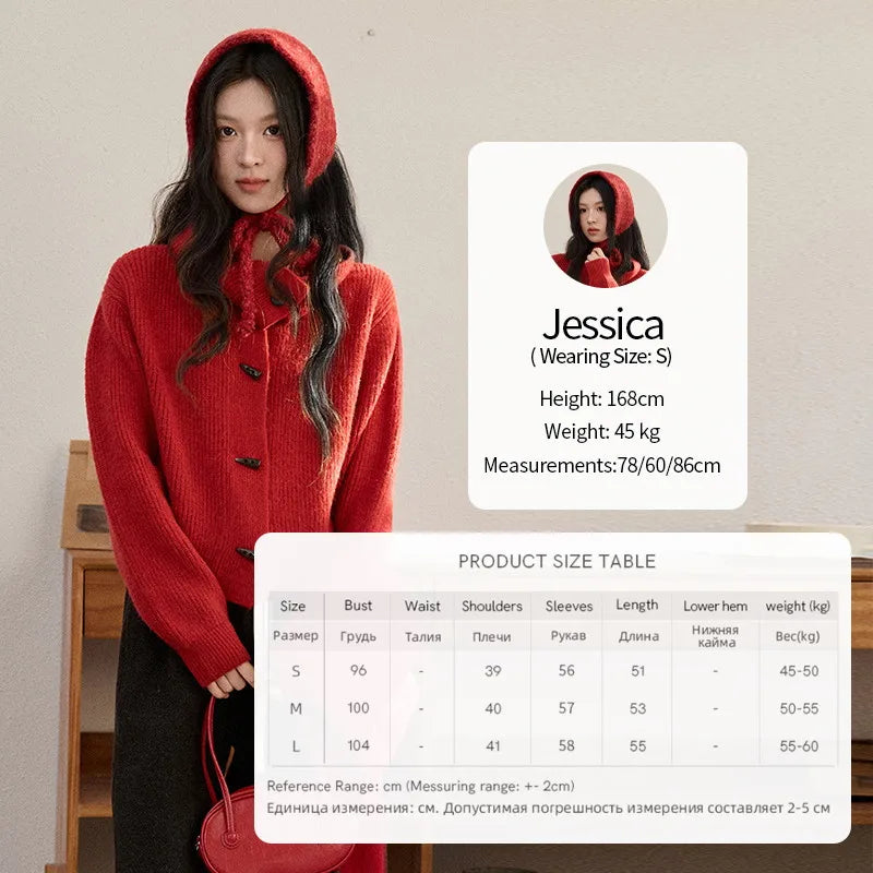 MISHOW Women's Retro Red Bull Horn Button Sweater 2025 Winter Arctic Velvet Warm Knitted Sweater Excluding Headscarf MXE90Z2819