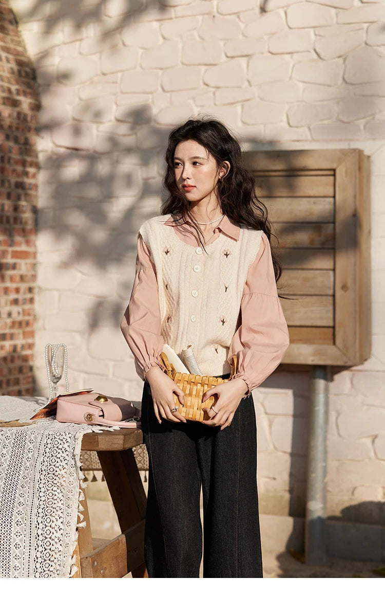 MISHOW 3D Flower Sweet Knitted Vest Women's Spring 2025 New Vintage Loose Casual Sweater Vest Cute Female Tops Korean MXE11Z1077