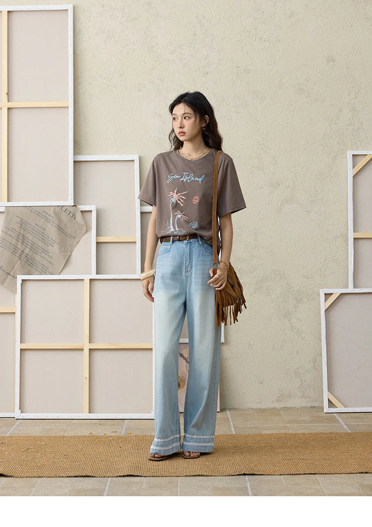 MISHOW Casual Print Shirts Women Summer New 2025 Short Sleeve Round Neck Loose Pure Cotton T-shirt Female Fashion MXE31T0533