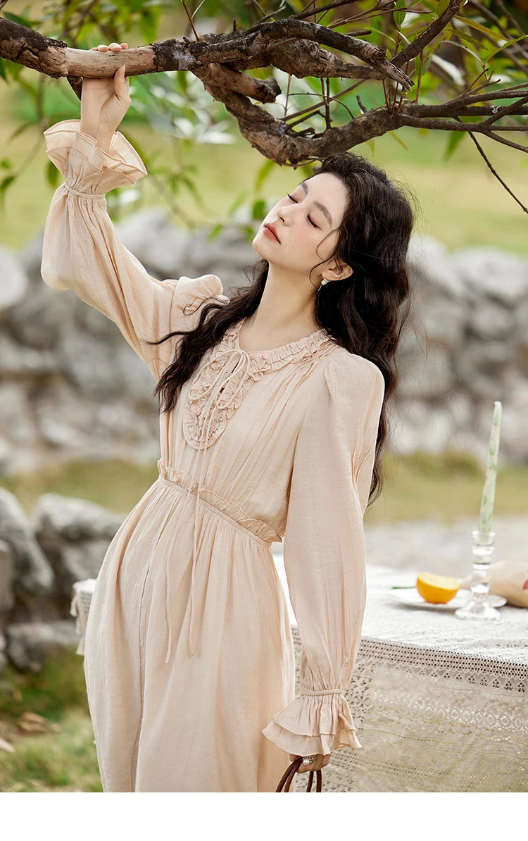 Mishow Pink Fungus Edge V-Neck Lace-Up Dress MXE11L2087
