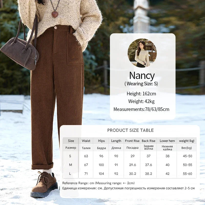 MISHOW Corduroy Pants High Waist Straight Pants Pocket Design Velvet Inside Comfortable Touch Slim Fit Office Lady MXD55K0813