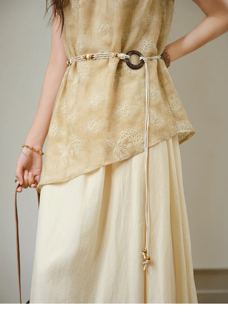 MISHOW Fashion Butterfly Embroidery Dress 2025 Summer Splicing Beaded Collar Comes with Retro Belt Dresses MXE36L2250