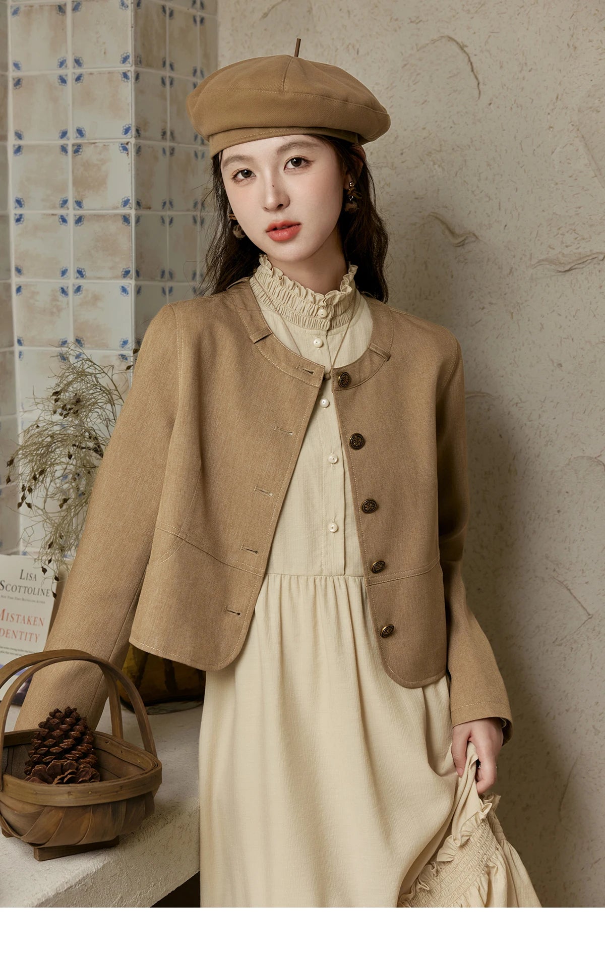 MISHOW French Stand Neck Elasticity Dress 2024 Autumn Waist Elegant A-line Dresses Elastic Lotus Leaf Sleeves Dress MPD42L2036