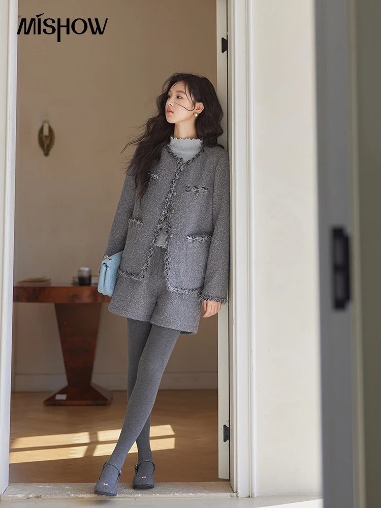 MISHOW Plaid Tweed Jackets Shorts Separately Women Korean Luxruy Gentle Single Breasted Jacket Solid Short Pants MXD35W0489