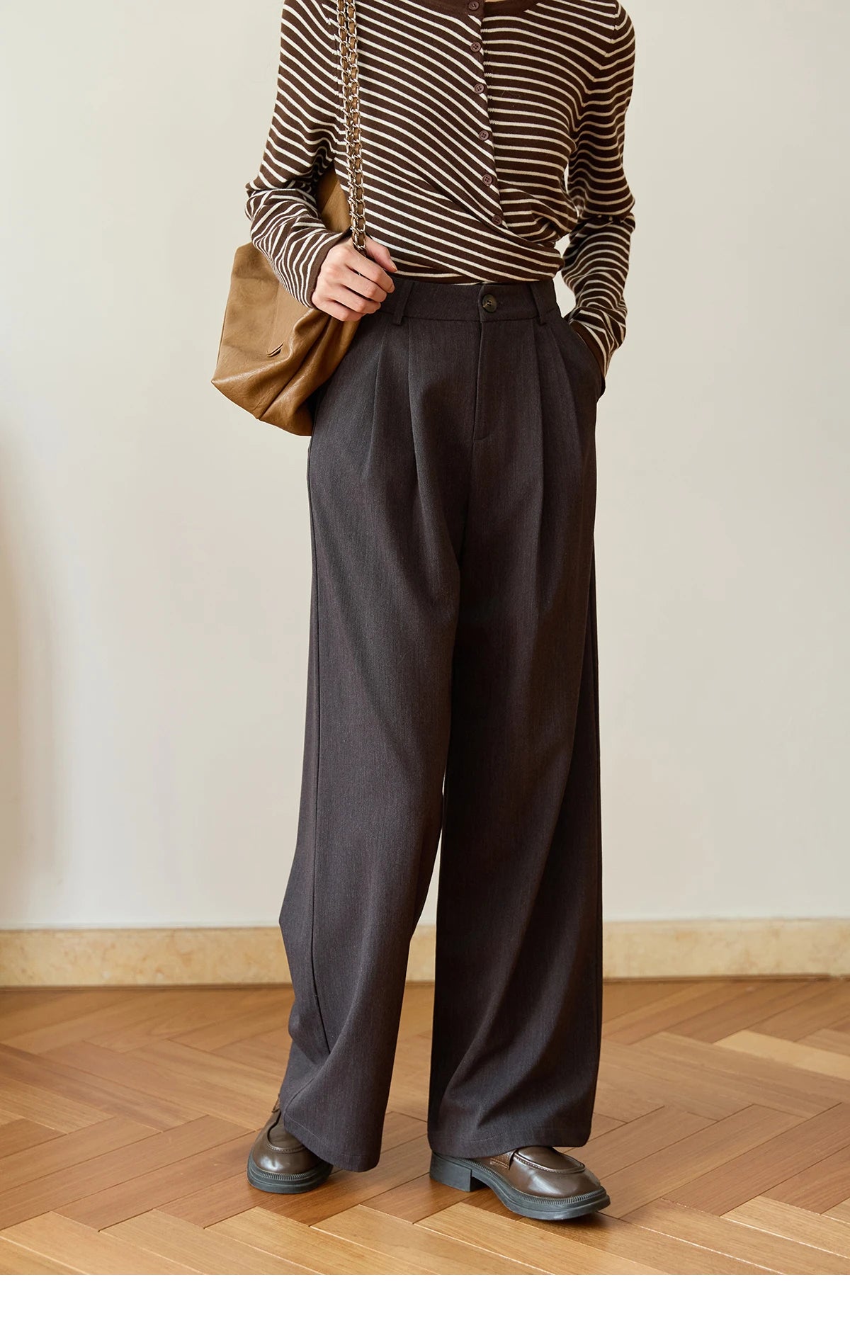 MISHOW Women's Solid Wide-leg Pants 2025 Autumn Fashion Minimalist High-waisted Loose Trousers Commute Pockets Pants MXE46K1090