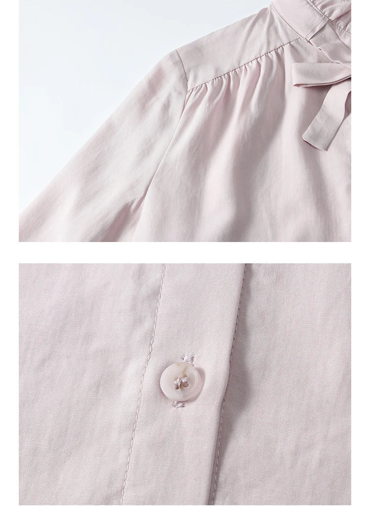 MISHOW French Ribbon Stringy Selvedge Neck Shirt for Women Spring 2025 Slim 100 Lyocell Shirts Solid Commuter Tops MXE13C0383