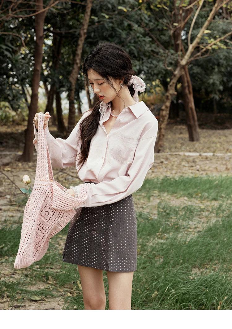 MISHOW French Spring Blouses Women 2025 New Long Sleeve Turn-down Collar Loose Shirts Female Fashion Lace Casual Tops MXE16C0760