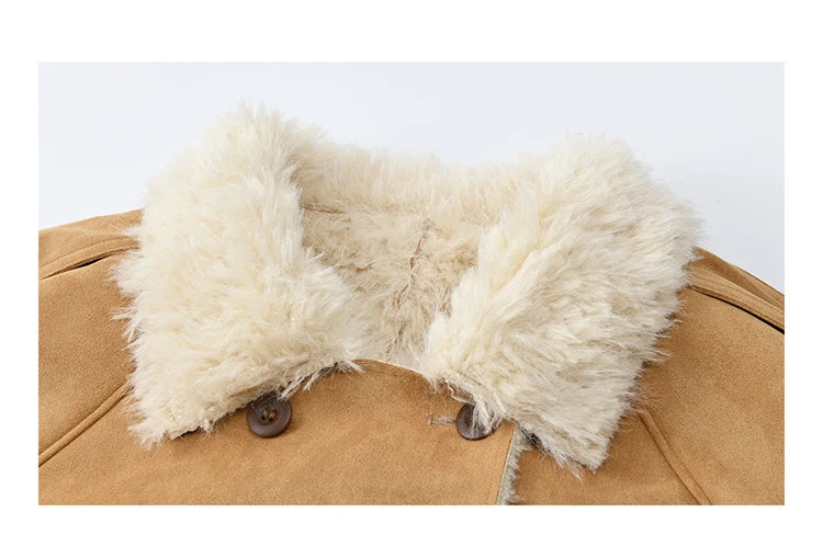 MISHOW Women Winter Jacket 2025 Fashion Suede Lambskin Fleece Coat Commute Windproof Retro Double-breasted Warm Coat MXE86W0907