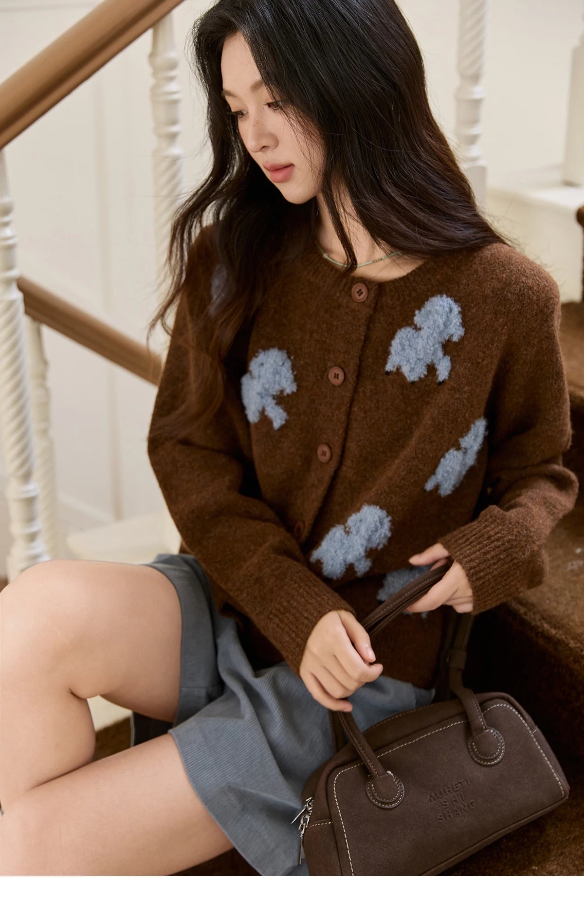 MISHOW Lamb Jacquard Knit Cardigan Women 2025 Autumn New Lambskin Round Neck Single-breasted Commuting Loose Sweater MXE48Z2571