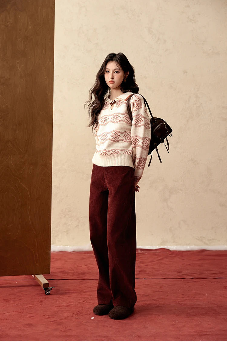 MISHOW Fair Isle Knitting Sweater Women Christmas Turn Down Collar Pullovers Versatile Soft Warm Office Lady Warm Top MXD59Z1042