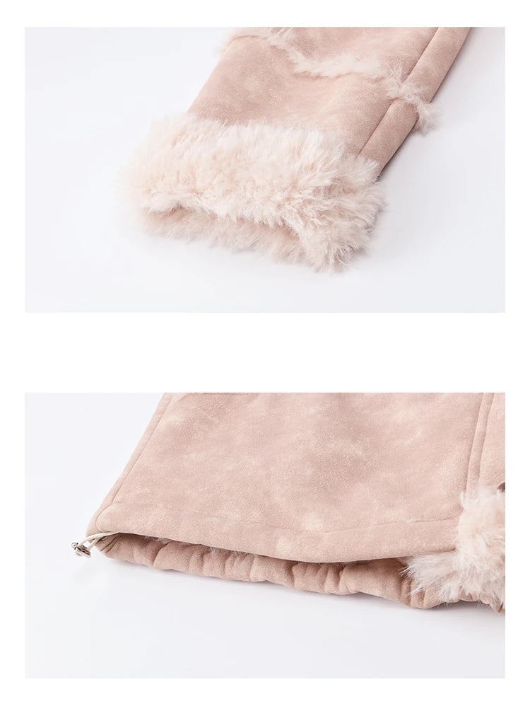 MISHOW Women's Pink Jacket 2025 Winter French Style Stand Collar Plush Patchwork Coat Windproof Warm Coat Woman MXE51W0911