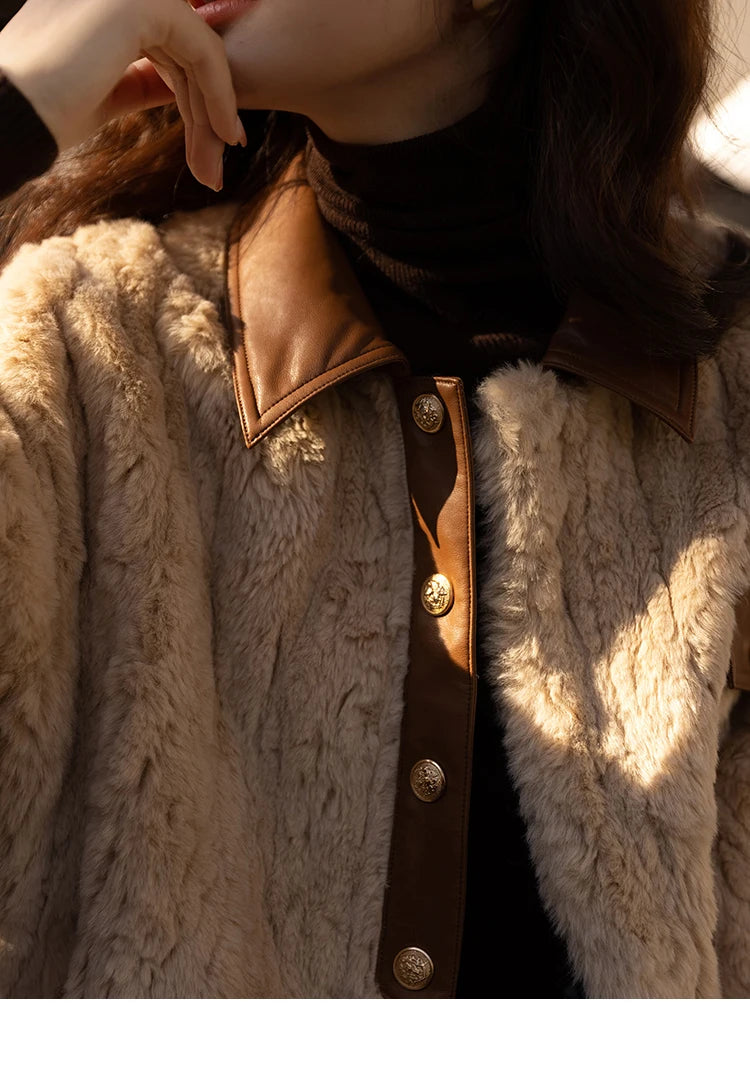 MISHOW Women's Lamb Wool Coat 2022 Winter Single Breasted Leather Turn-down Collar Thickened Warm Outwear Office Lady MXB43W0490