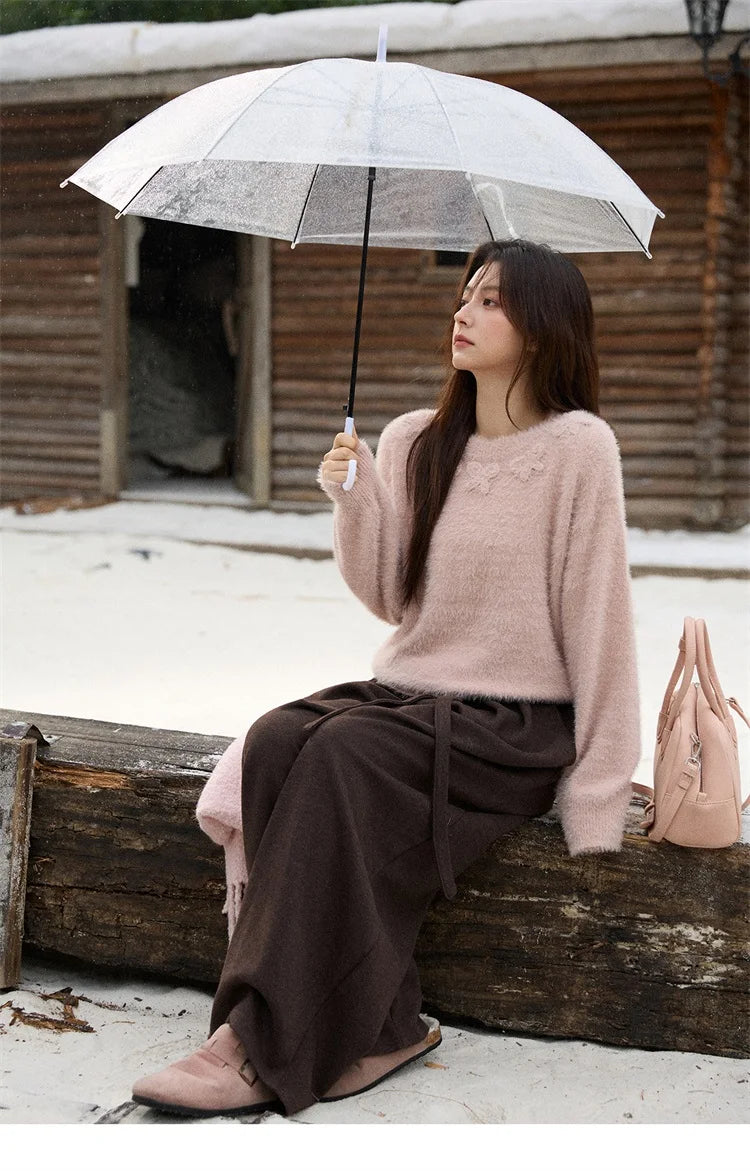 MISHOW Long Sleeve Sweaters 2025 Winter Elegant Loose Handmade Crochet Bowknot Sweater Women's Casual Knitted Top MXE87Z2679