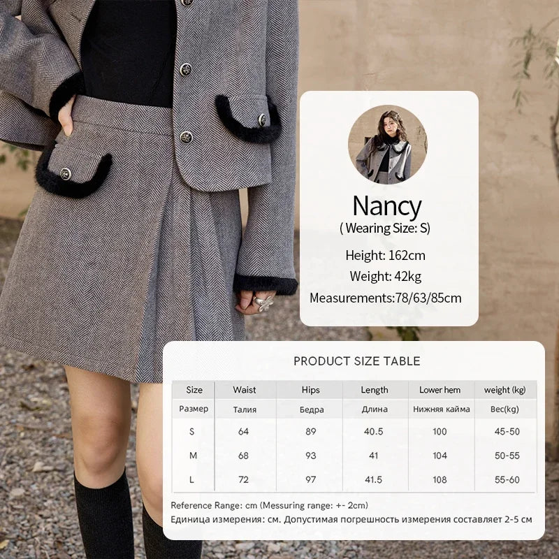 MISHOW Plaid Tweed Jacket Short Skirt Separately Women 2024 Winter Fashion Korean Collar Jacket Half Pleated Skirt MXD43W0442