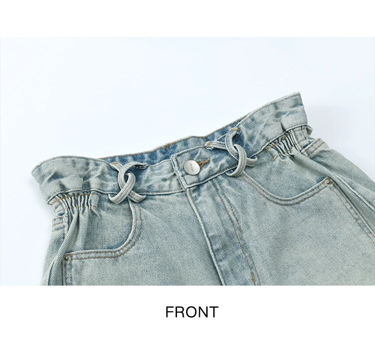 MISHOW Retro Light Blue Denim Shorts for Women Summer 2025 Fashion High Waist Washed Button Zipper Wide Leg Shorts MXE35K0944