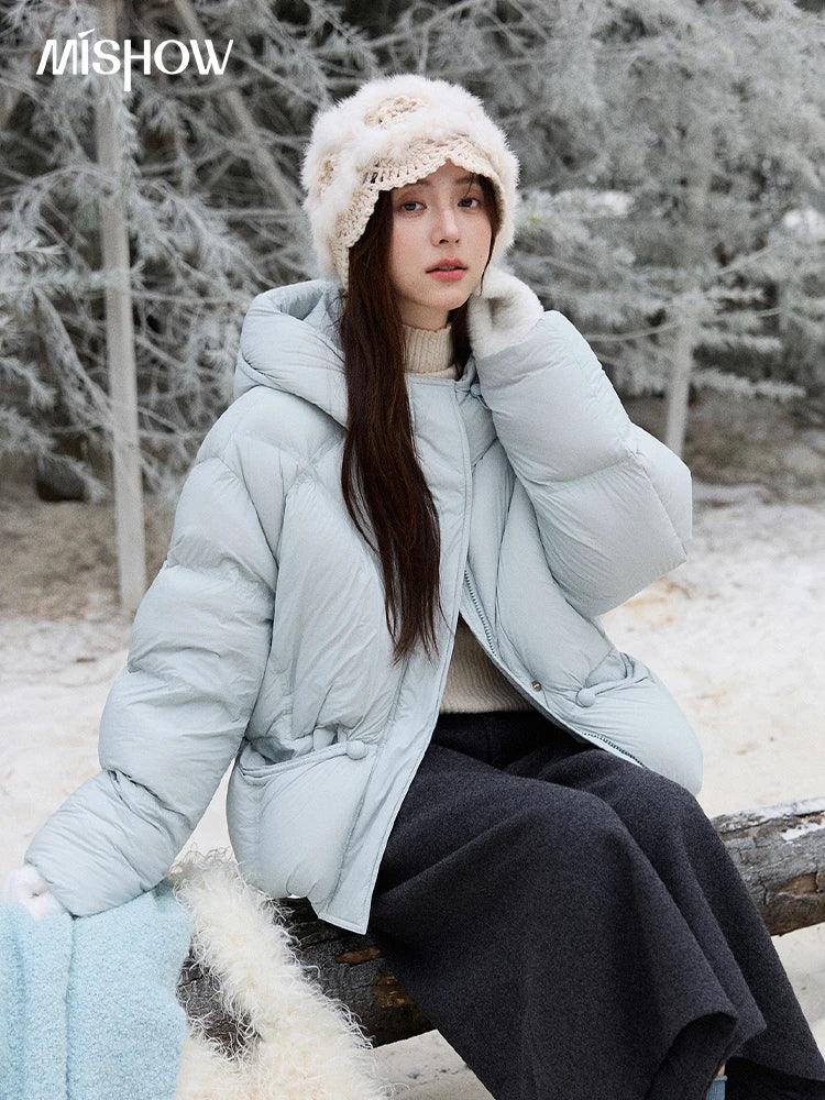 MISHOW Blue Down Coat Women 2025 Winter Fashion Elegant 90% White Duck Down Short Lightweight Puffer Jacket Warm MXE51Y0081