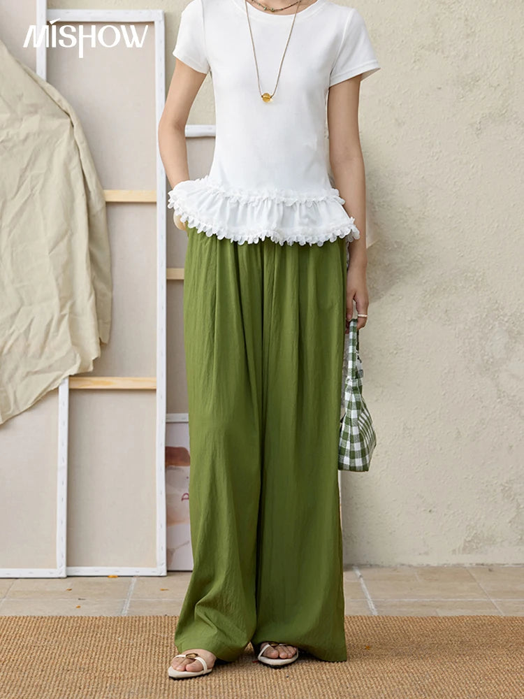 MISHOW Office Lady Summer Pants Women New 2025 Solid Loose High Waist Elastic Wide Cool Wide Leg Pant Female Slimming MXE31K0920