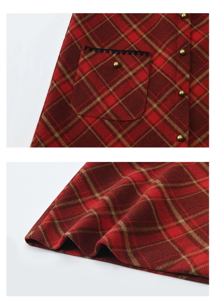 MISHOW Plaid Dress for Women Winter 2024 Contrasting Color Square Neck Plaid Dresses Woolen Sleeveless Vest Dress MXD58L2078