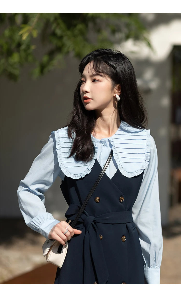 MISHOW Spring Vest Dress Korean Doll Collar Shirt Long Sleeve Elegant Shirt Female Clothing Separately Office Lady MXB12C0199