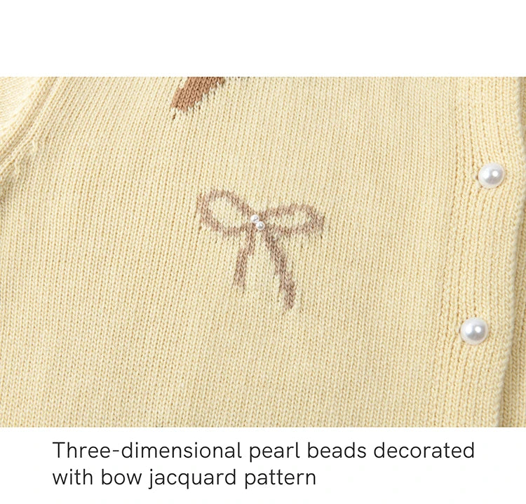 MISHOW Dog Bow Jacquard Knitted Sweater 2025 Spring Yellow Single Row Pearl Button Top Round Neck Elegant Sweaters MXE13Z1197