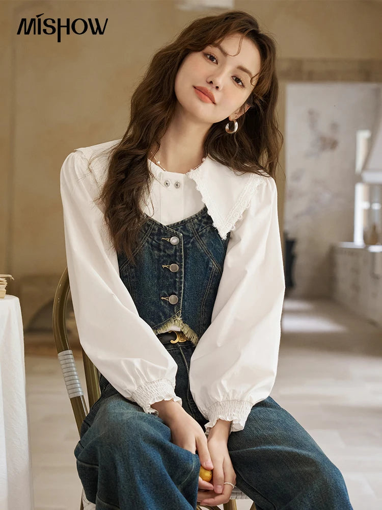 MISHOW American Retro Denim Suspender Tank Top 2024 Spring Single Breasted Sleeveless Short Vest Top Outerwear MXD12D0025