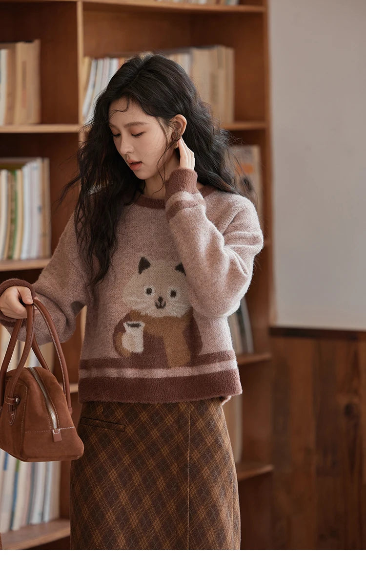 MISHOW Faux Sable Sweater Women 2024 Autumn Winter Sweet Gentle Loose Basic Soft Cartoon O-Neck Long Sleeve Pullovers MXD45Z0860