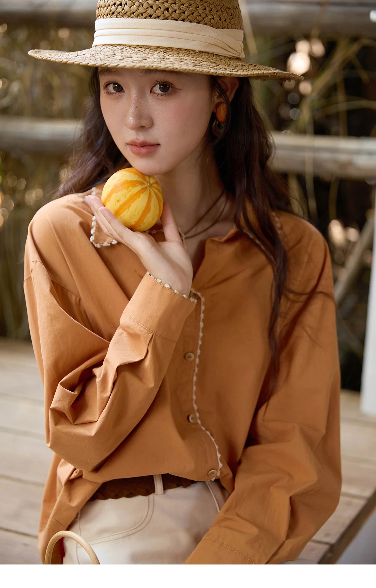 MISHOW Women's 100% Cotton Shirt 2025 Autumn Korean Lapel V-neck Single Breasted Tops Lace Trim Shirts Office Lady MXE43C2377